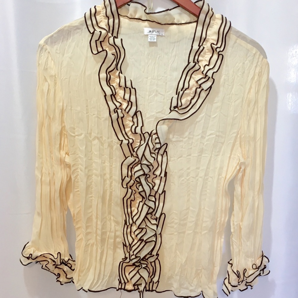 Vintage Sheer Ruffled Jaipur Poly Blouse - Large